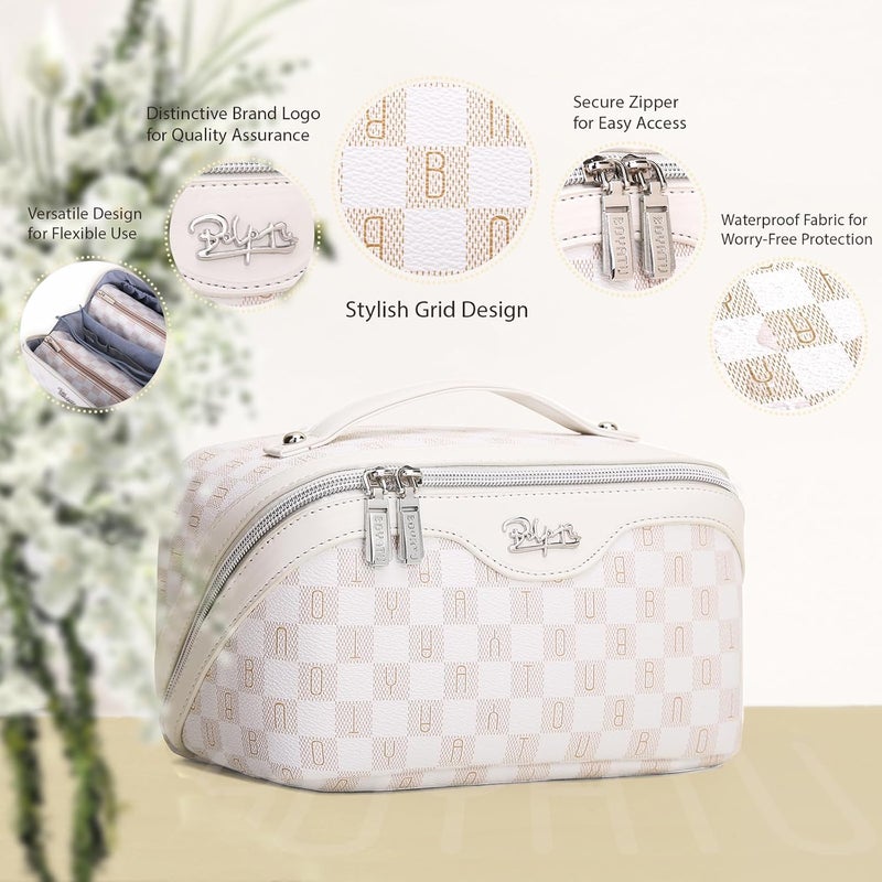 BOYATU Travel Makeup Bag Organizer Cosmetic Bag: 3 Pcs Set Make up Bags for Women with Handle - Waterproof Vegan Leather Toiletry Bags Travel Essentials Pouch with Compartments (H-04-Orange) - Image 4